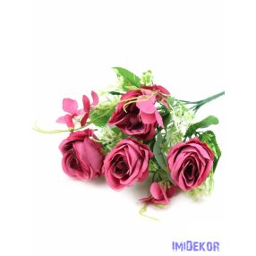 4 fejes rózsa csokor díszítőkkel 32 cm - Pink