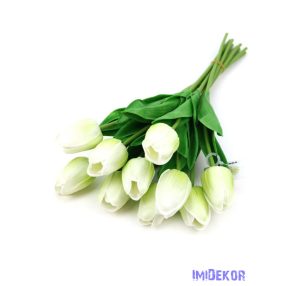   Tulipán gumis 10 szálas real touch köteg 33cm - Halvány Zöld