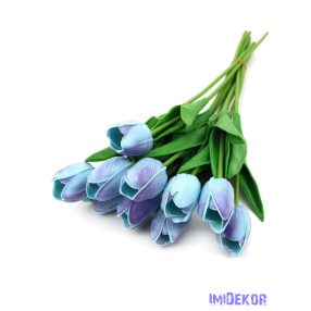   Tulipán gumis 10 szálas real touch köteg 33cm - Lilás Kék