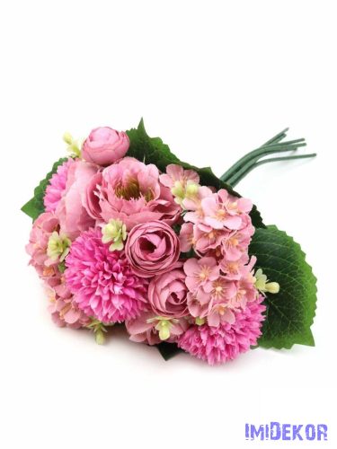 Vegyes virágos dekor csokor 33 cm - Rózsaszín