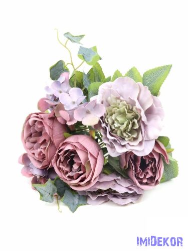 Vegyes színű peónia csokor 31 cm - Mályva-Lila