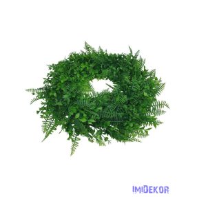 Műzöld kócos vegyes koszorú alap 45cm