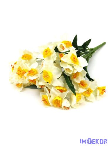 Nárcisz 9 ágú selyem csokor 48cm - Fehér
