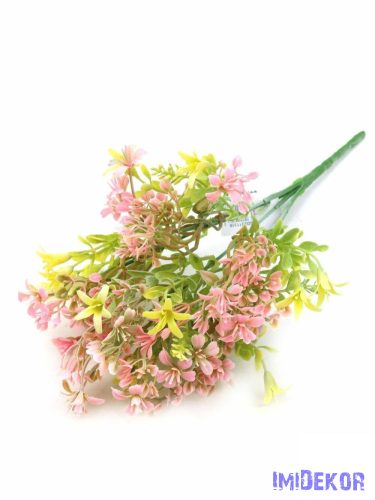Vegyes művirágos műzöld csokor 32 cm - Rózsaszín