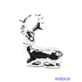 Metál fekvő ezüst szarvas kerámia figura 8x3,5x10,5cm