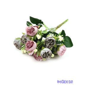   Vegyes színű peóniás kis csokor 31cm 133 - Szürke-Halvány Lila