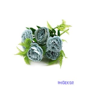 Peónia-krizantém selyem csokor műzölddel 30cm - Kék