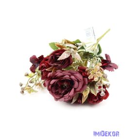 Vegyes színű rózsás kis csokor 31cm 132 - Bordó