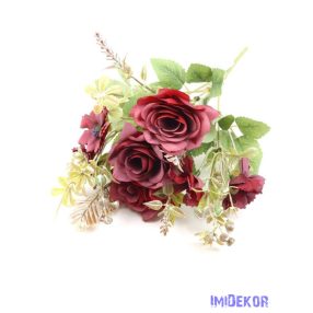 Antik deres rózsa csokor 33 cm - Bordó