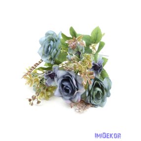 Antik deres rózsa csokor 33 cm - Kék-Menta