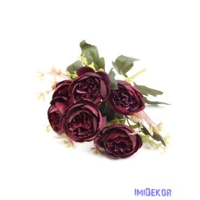 Peónia 7 fejes antik csokor 30 cm - Bordó