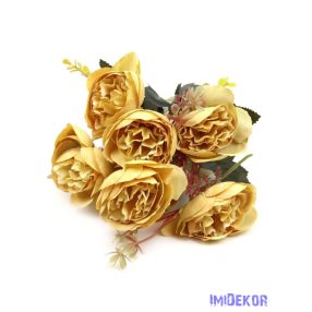Peónia 7 fejes antik csokor 30 cm - Sárga