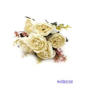 Peónia 7 fejes antik csokor 30 cm - Törtfehér