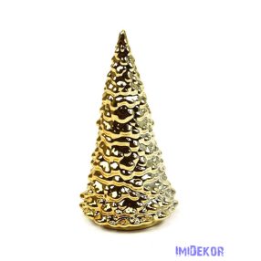 Metál kerámia figura - Csúcsos fenyőfa kb 12cm Arany