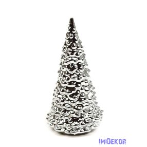 Metál kerámia figura - Csúcsos fenyőfa kb 12cm Ezüst