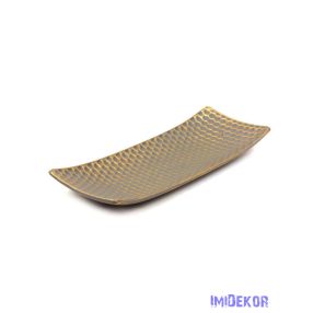 Dekor levélmintás tál 34x12,5cm - Szürke-Arany