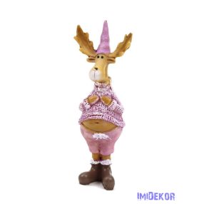 Kötött lila ruhás szarvas figura 10,5cm