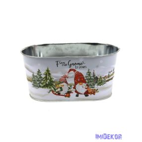   Karácsonyi mintás bádog kaspó ovál - From our Gnome to yours