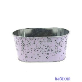 Karácsonyi mintás bádog kaspó ovál - Csillagos