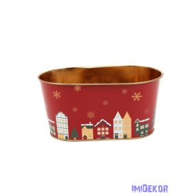 Karácsonyi mintás bádog kaspó ovál - Házikós
