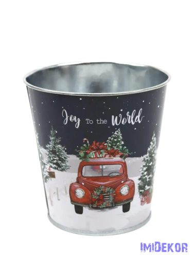 Karácsonyi mintás bádog kaspó 10 cm - Joy to the world