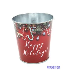 Karácsonyi mintás bádog kaspó 10cm - Happy Holiday