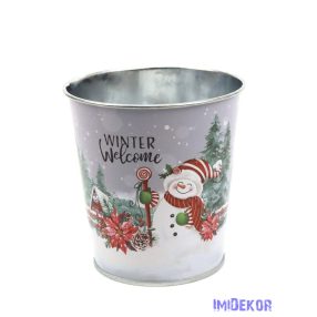 Karácsonyi mintás bádog kaspó 10cm - Winter Welcome