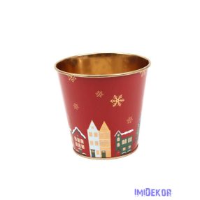 Karácsonyi mintás bádog kaspó 12cm - Házikós