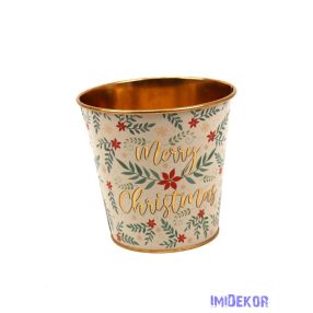 Karácsonyi mintás bádog kaspó 12cm - Merry Christmas