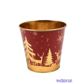 Karácsonyi mintás bádog kaspó 12cm - Szarvasos