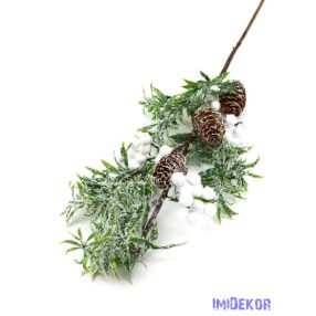 Fehér bogyós téli hódarás ág tobozzal 74cm