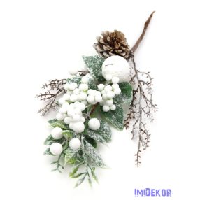 Fehér bogyós téli ág tobozzal 36cm