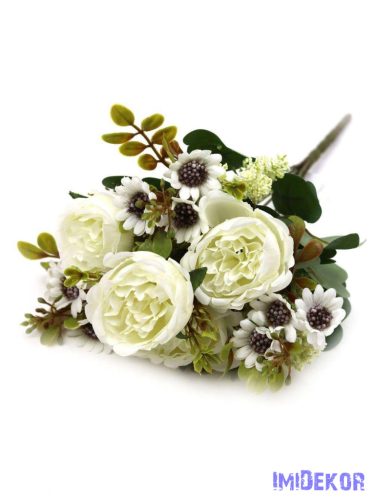 Vegyes színű peóniás kis csokor 31cm 134 - Fehér
