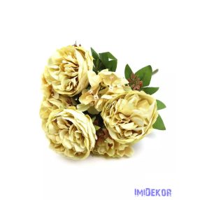 Peónia 4 fejes csokor hortenziával 37 cm - Krém