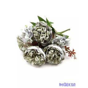 Peónia 4 fejes csokor hortenziával 37 cm - Antik Zöld