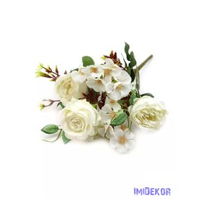 Rózsa csokor apró virággal 32 cm - Fehér