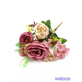 Rózsa csokor apró virággal 32 cm - Mályva-Rózsaszín