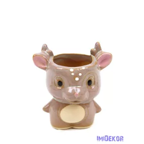 Kerámia szarvas figura kaspó - Barna