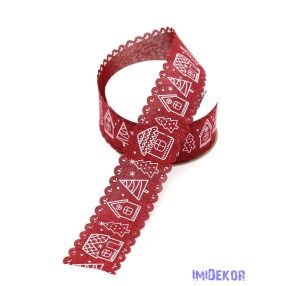   Fehér karácsonyi mintás textil szalag 40mm x 9,144m - Bordó
