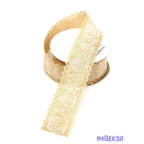   Fehér karácsonyi mintás textil szalag 40mm x 9,144m - Drapp