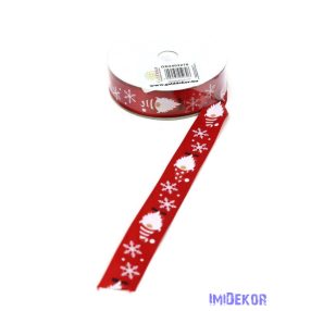   Manó mintás karácsonyi szatén szalag 20mm x 9,144m - Sötét zöld