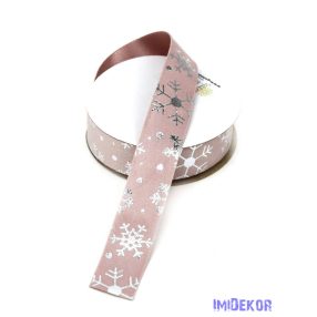   Bársony borítású hópelyhes szatén szalag 25mm x 9,144m - Rózsaszín