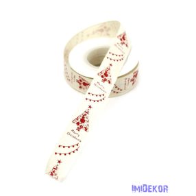 Natúr-Piros karácsonyi textil szalag 20mm x 9,144m - B