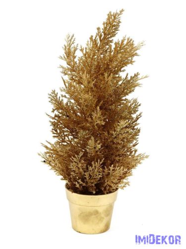 Metál cserepes műzöld tuja 34cm - Arany