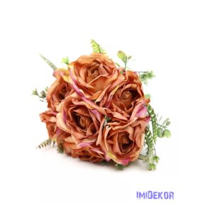 Szárított hatású rózsa csokor 7 ágú 30 cm - Barna
