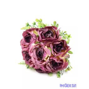 Szárított hatású rózsa csokor 7 ágú 30 cm - Mályva