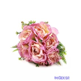   Szárított hatású rózsa csokor 7 ágú 30 cm - Rózsaszín