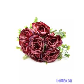 Szárított hatású rózsa csokor 7 ágú 30 cm - Bordó