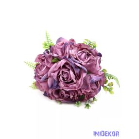 Szárított hatású rózsa csokor 7 ágú 30 cm - Lila