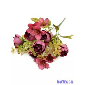 Antik leveles kis boglárka csokor 32 cm - Bordó